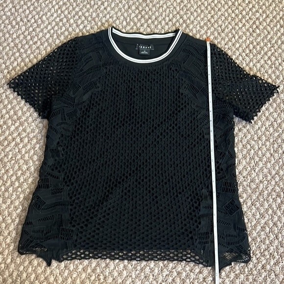Trouve Mesh Embroidered Black T-Shirt Top Size: XS - Picture 8 of 11